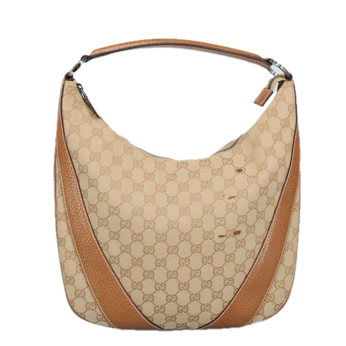 GUCCI GG Canvas Shoulder Bag Beige Silver 124357 102066