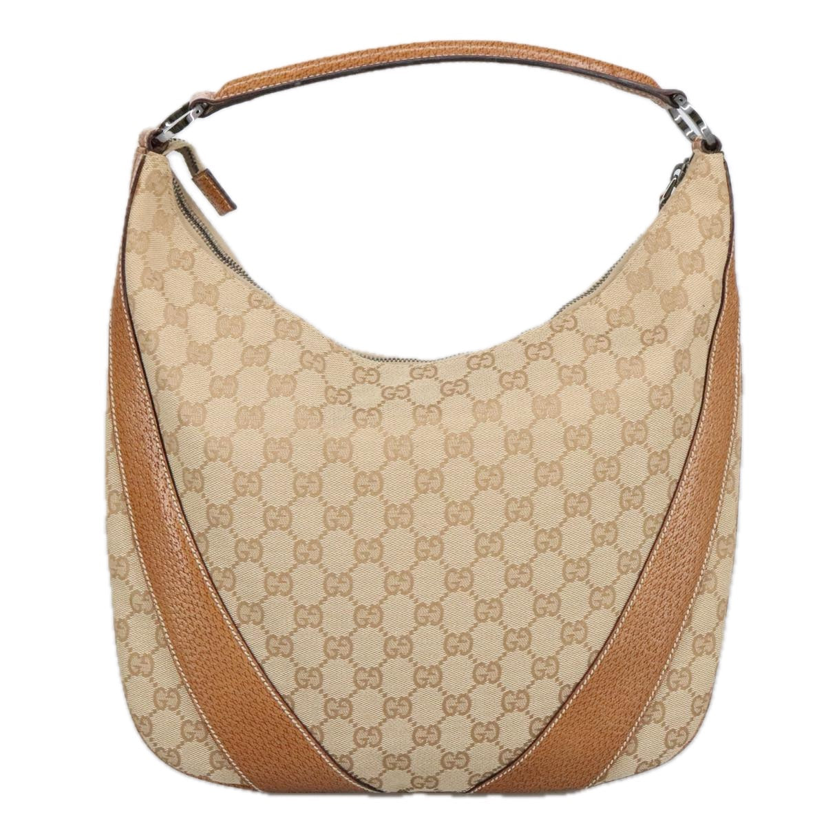 GUCCI GG Canvas Shoulder Bag Beige Silver 124357 102066