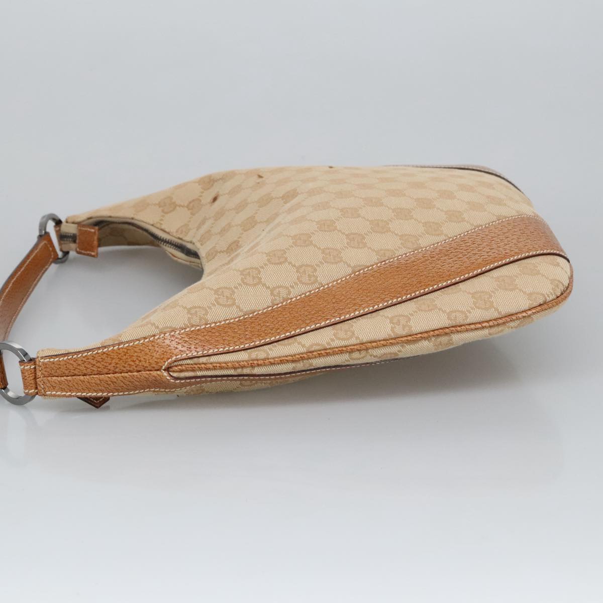 GUCCI GG Canvas Shoulder Bag Beige Silver 124357 102066