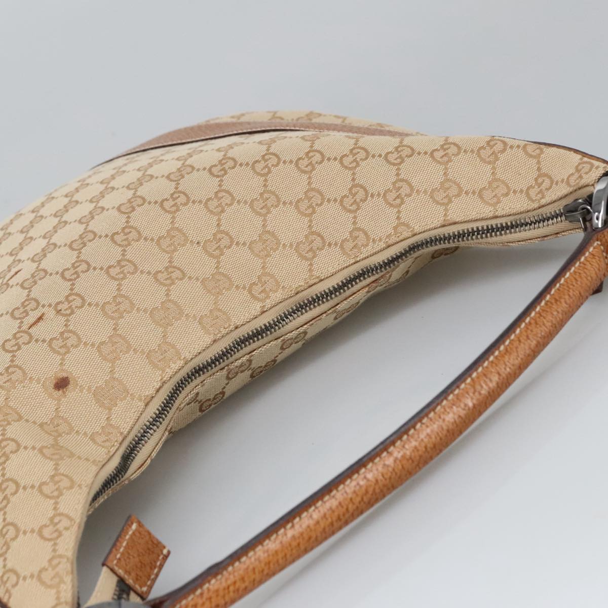 GUCCI GG Canvas Shoulder Bag Beige Silver 124357 102066