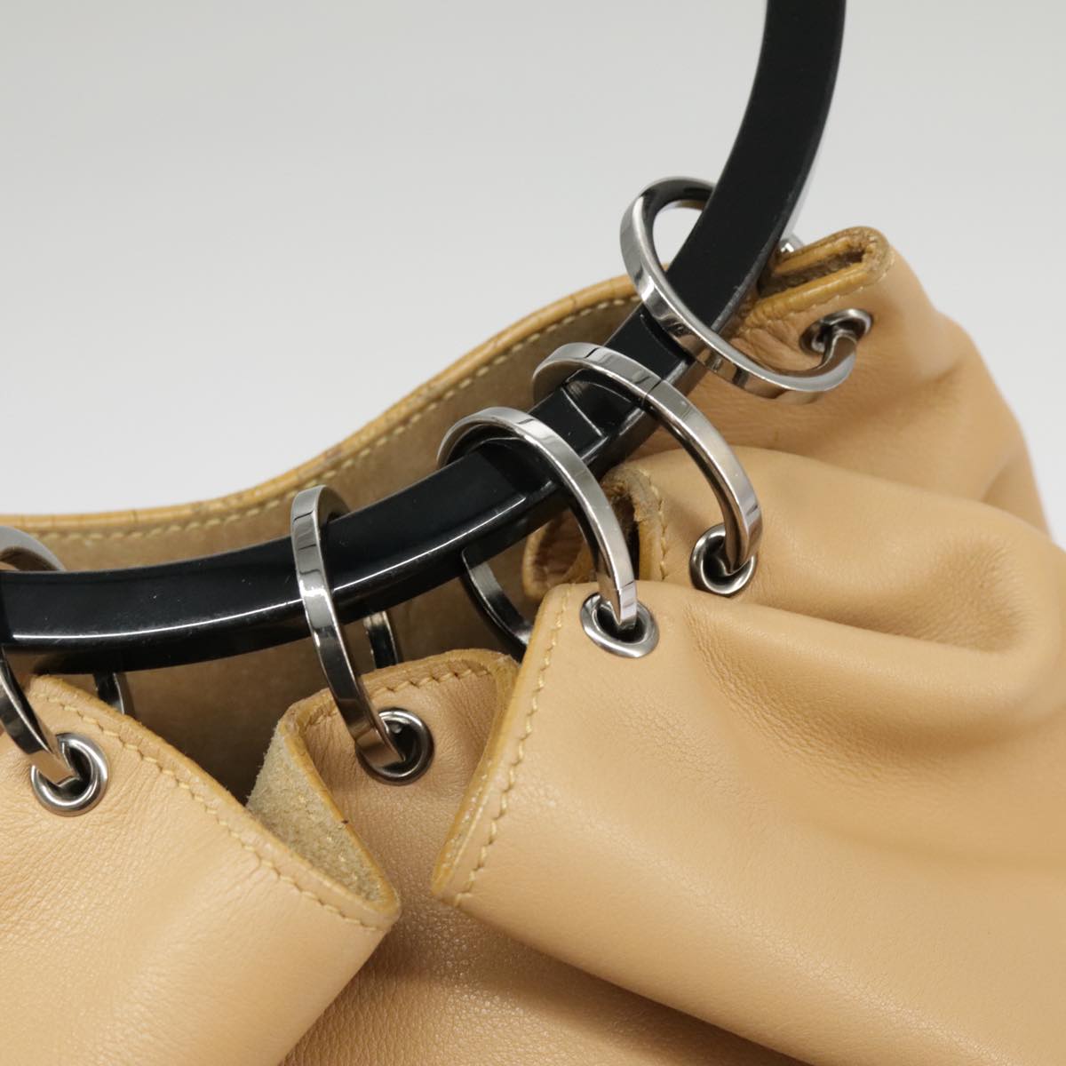 GUCCI Hand Bag Leather Plastic Beige Silver 001 3738 102113