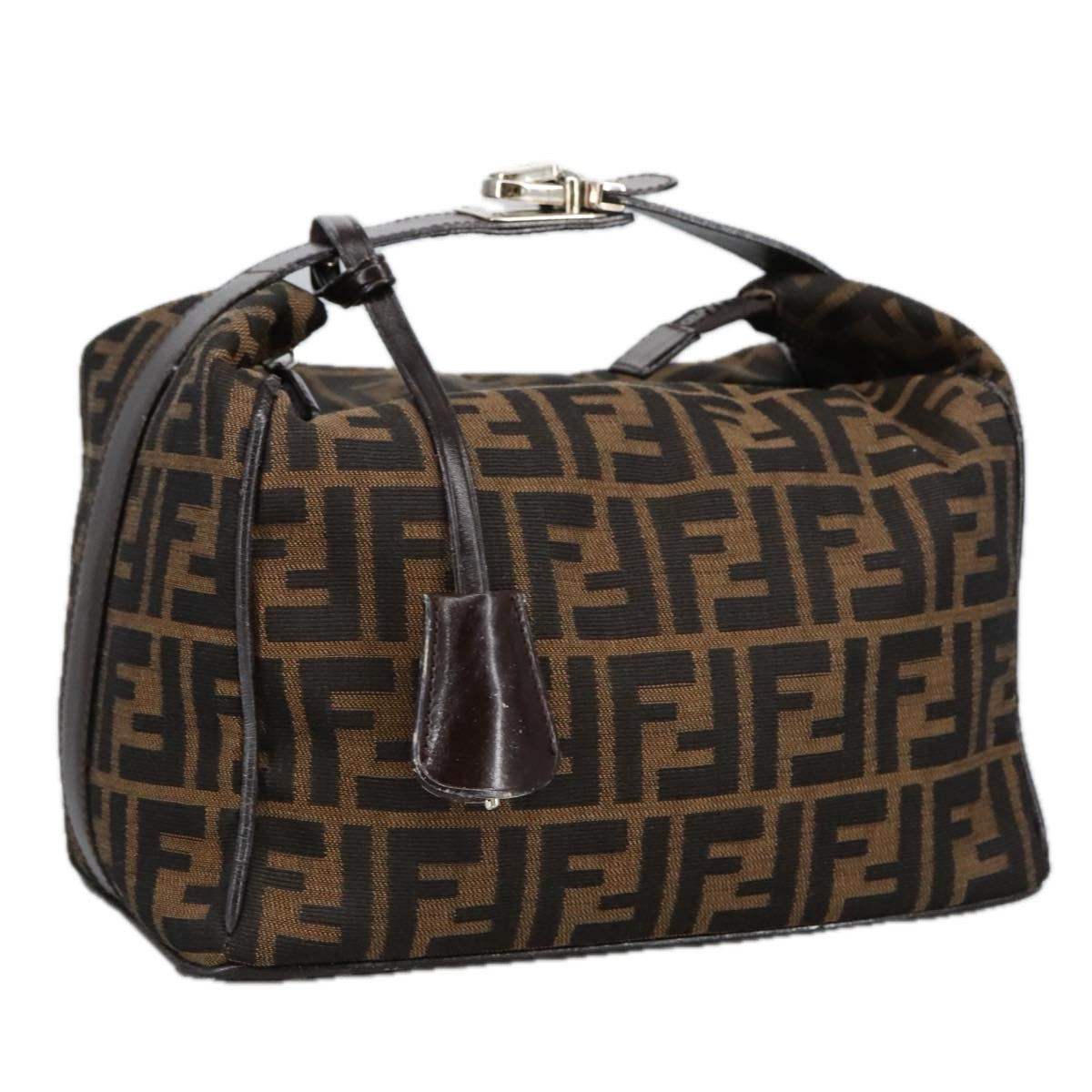 FENDI Zucca Canvas Vanity Hand Bag Brown Black 102121