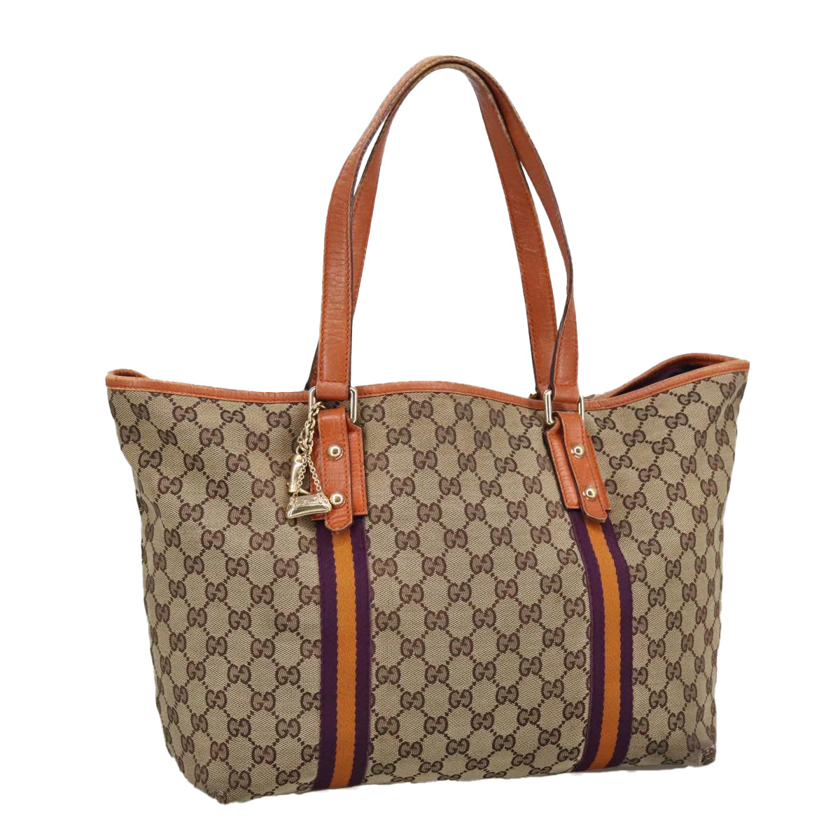 GUCCI GG Canvas Tote Bag Beige Purple 139260 102155