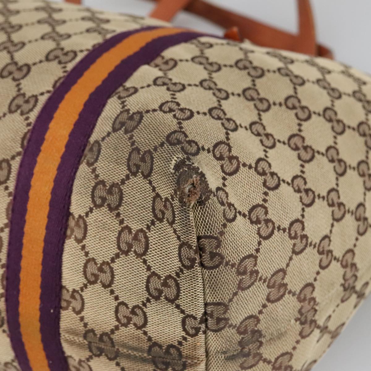 GUCCI GG Canvas Tote Bag Beige Purple 139260 102155