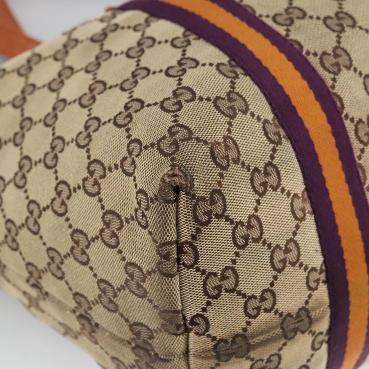 GUCCI GG Canvas Tote Bag Beige Purple 139260 102155