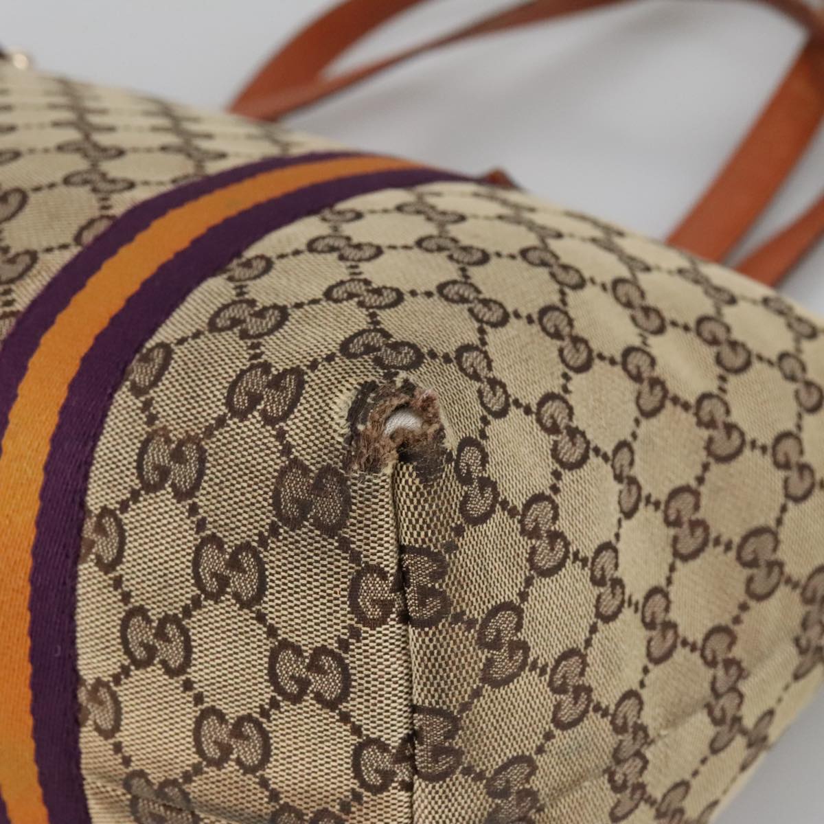 GUCCI GG Canvas Tote Bag Beige Purple 139260 102155
