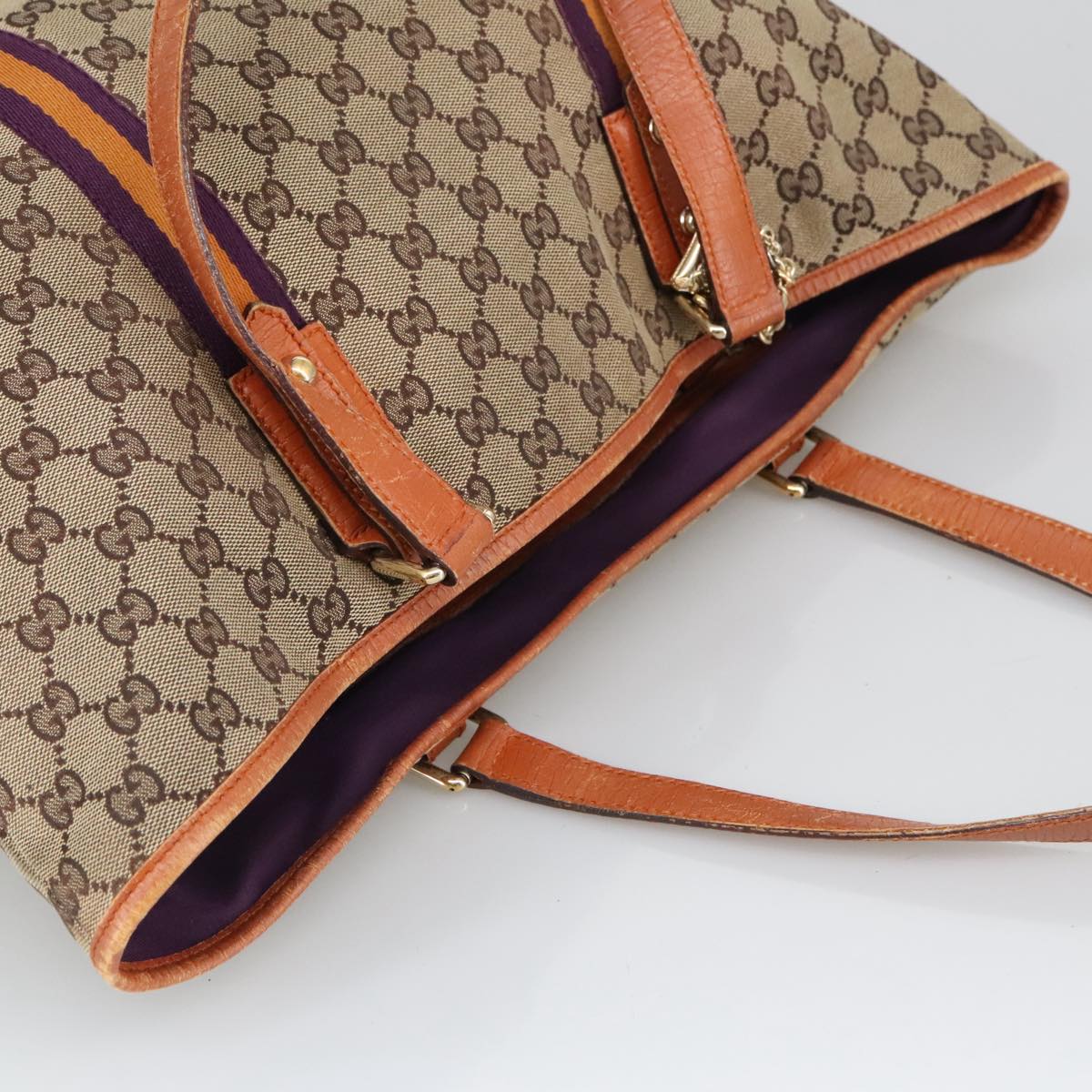GUCCI GG Canvas Tote Bag Beige Purple 139260 102155