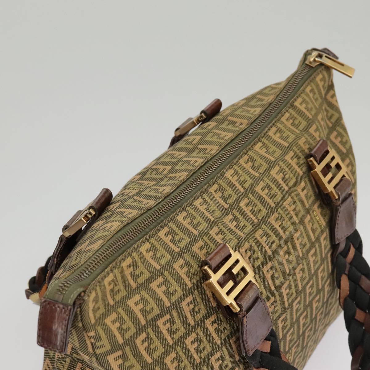 FENDI Zucchino Canvas Hand Bag Khaki 8BH138 102160