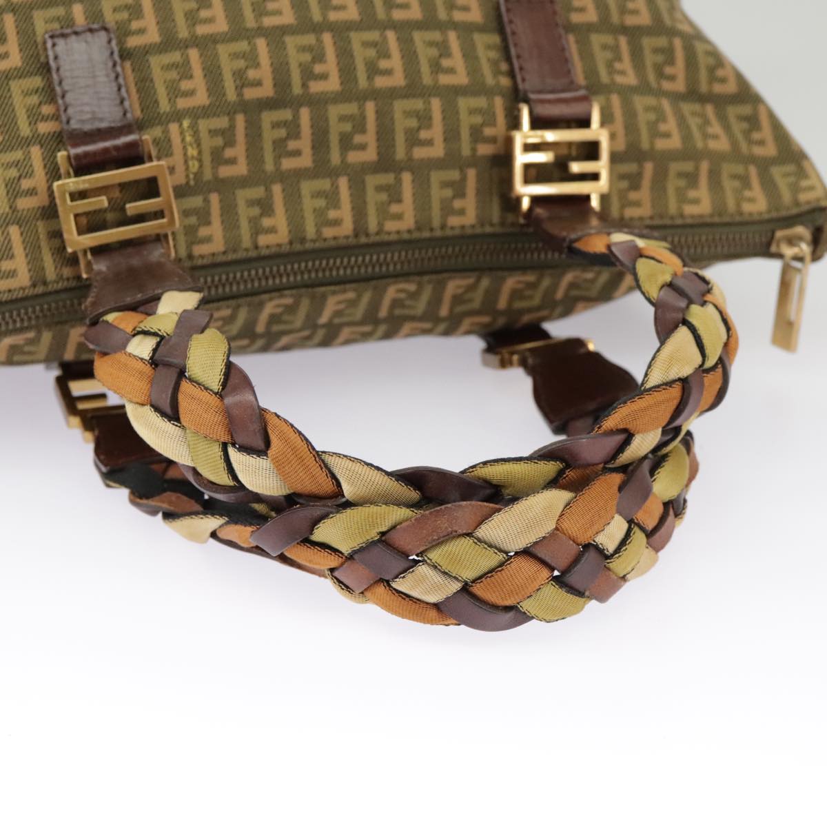 FENDI Zucchino Canvas Hand Bag Khaki 8BH138 102160