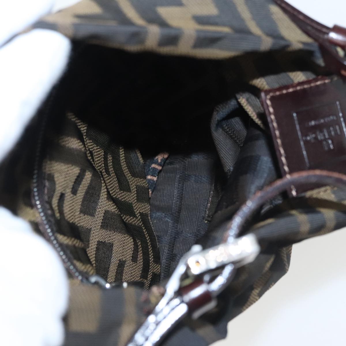FENDI Zucca Canvas Shoulder Pouch Brown Black Silver 102163