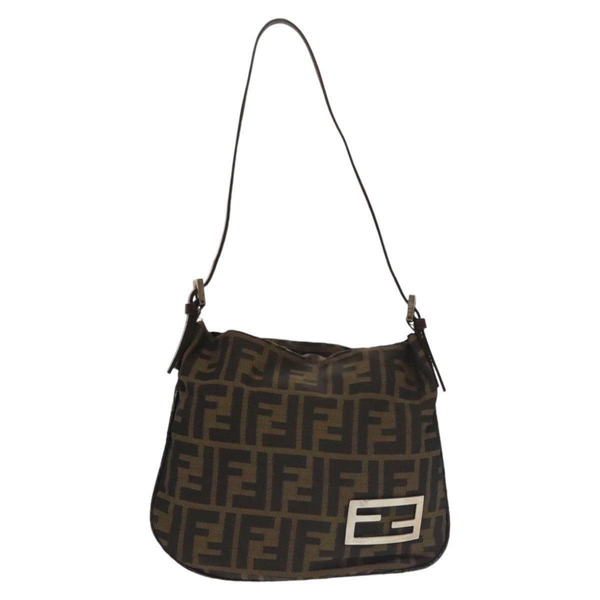 FENDI Zucca Canvas Shoulder Pouch Brown Black Silver 102163