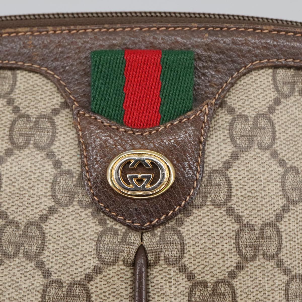 GUCCI GG Supreme Web Sherry Line Shoulder Bag PVC Beige 904 02 047 102166