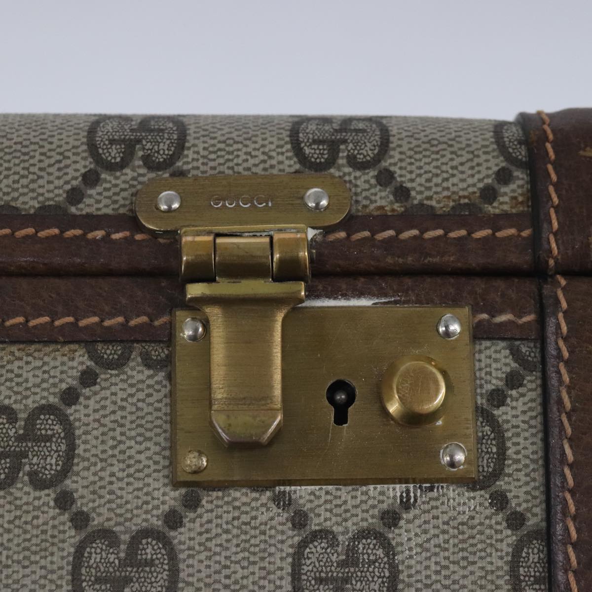 GUCCI GG Supreme Trunk PVC Leather Beige Gold 102207
