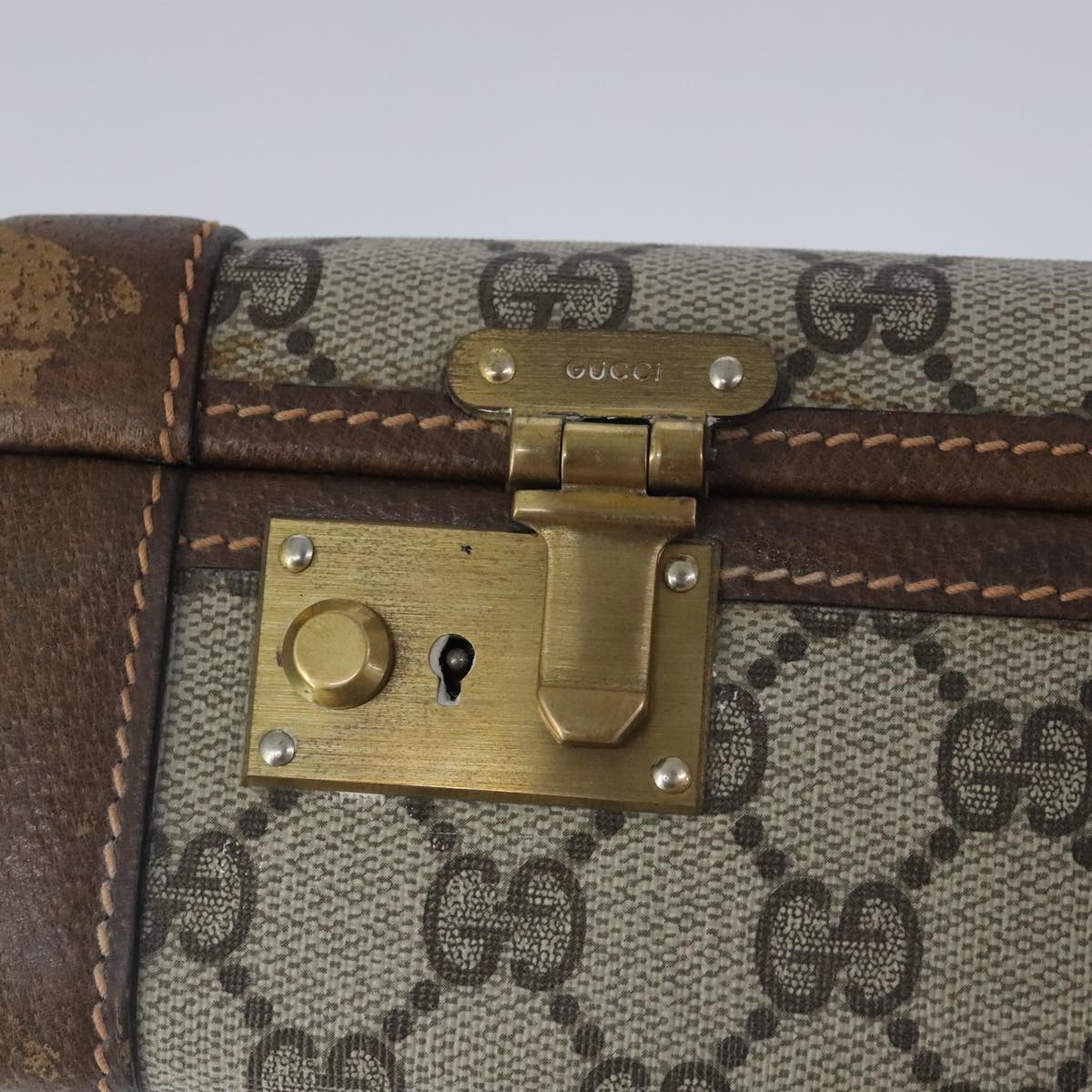 GUCCI GG Supreme Trunk PVC Leather Beige Gold 102207
