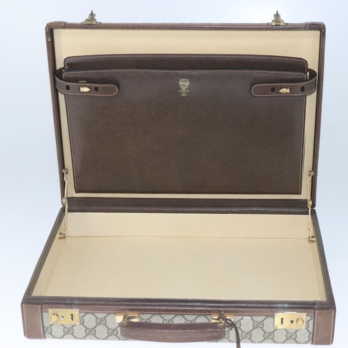 GUCCI GG Supreme Trunk PVC Leather Beige Gold 102207