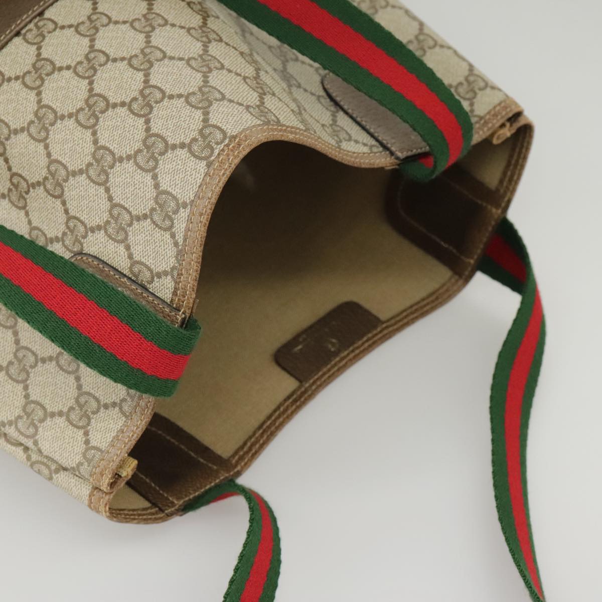 GUCCI GG Supreme Web Sherry Line Tote Bag PVC Beige Red 39 02 003 102265