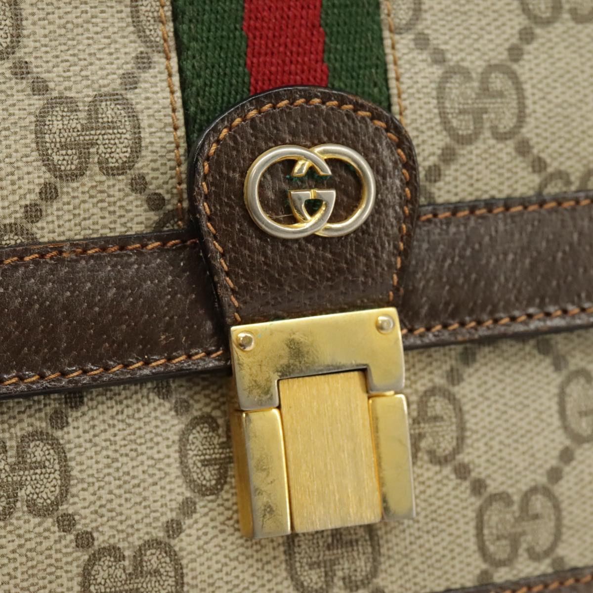 GUCCI GG Supreme Web Sherry Line Shoulder Bag PVC Beige Red Green 102274