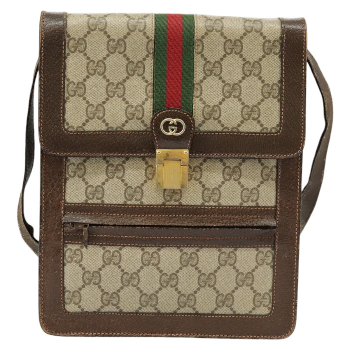 GUCCI GG Supreme Web Sherry Line Shoulder Bag PVC Beige Red Green 102274