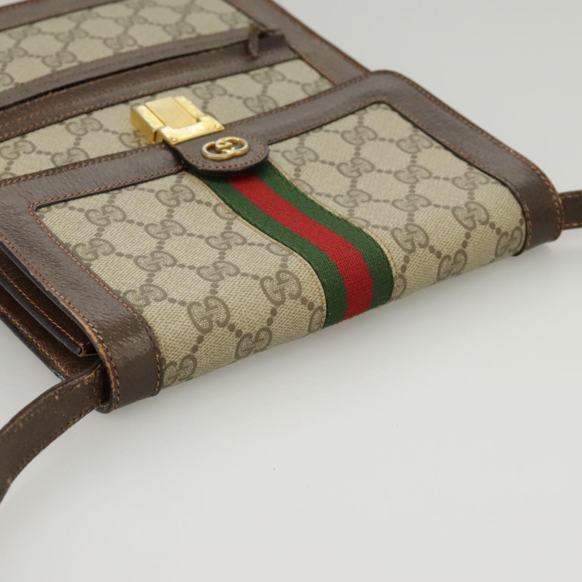 GUCCI GG Supreme Web Sherry Line Shoulder Bag PVC Beige Red Green 102274