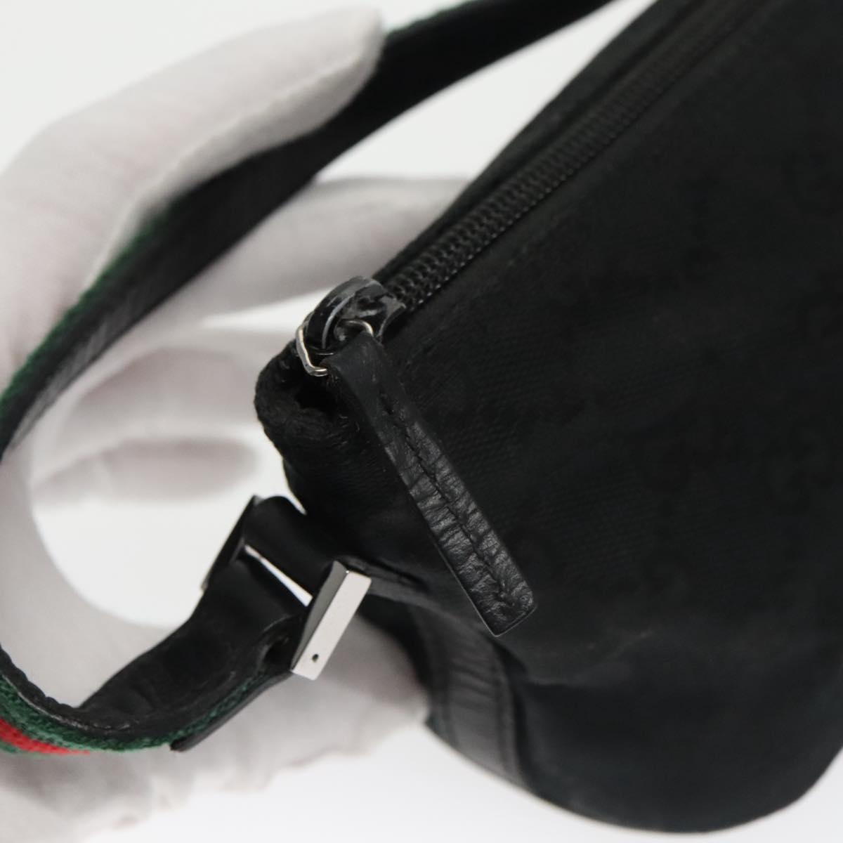 GUCCI GG Canvas Web Sherry Line Pouch Black Gold Red 141809 102283