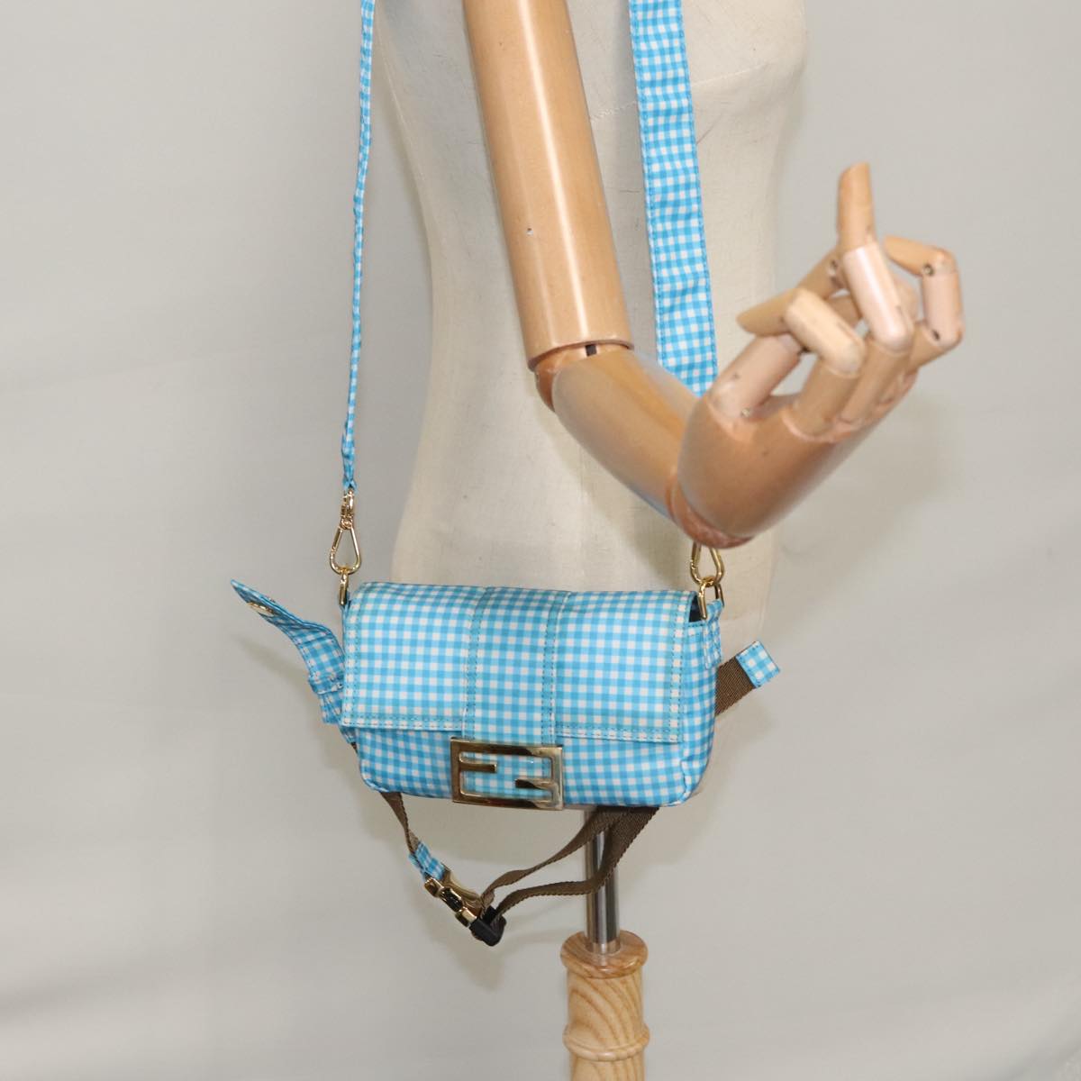 FENDI Mamma Baguette Shoulder Bag Nylon 2way Blue Gold 102291