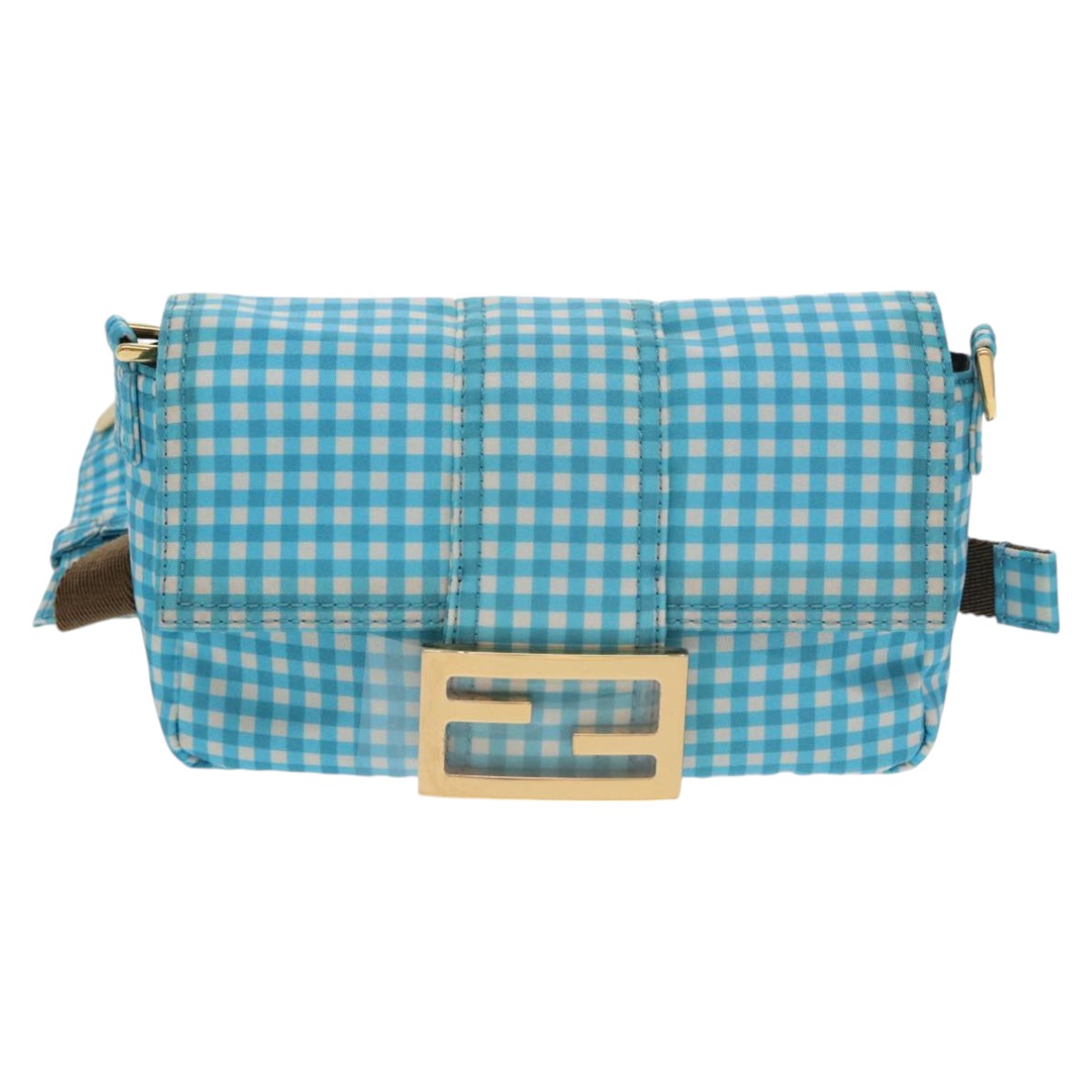 FENDI Mamma Baguette Shoulder Bag Nylon 2way Blue Gold 102291