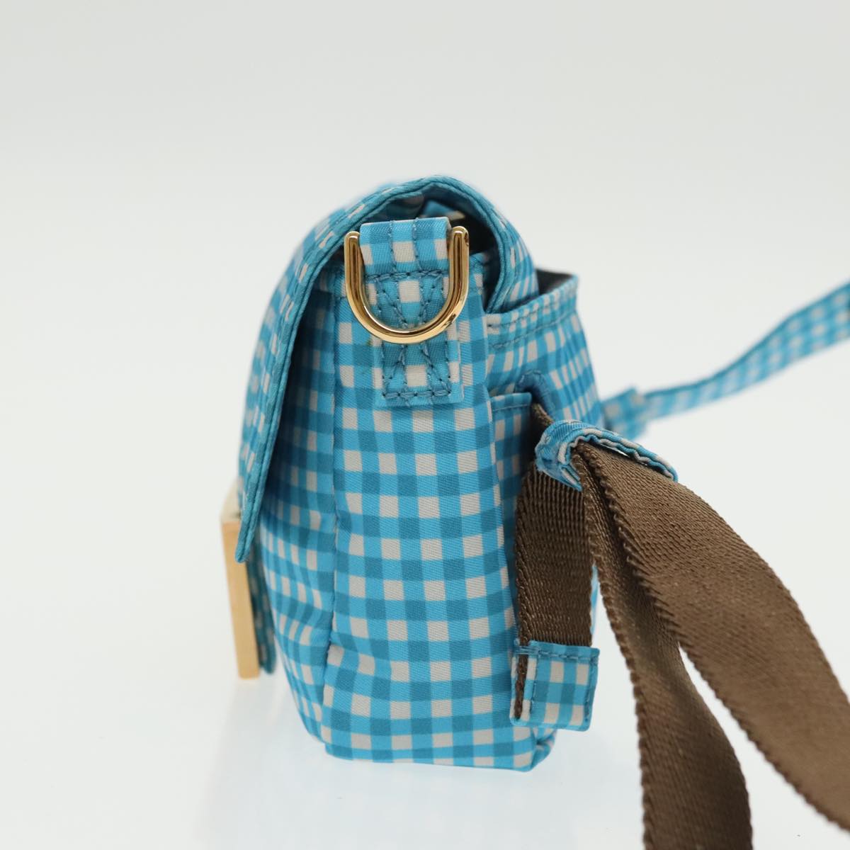 FENDI Mamma Baguette Shoulder Bag Nylon 2way Blue Gold 102291