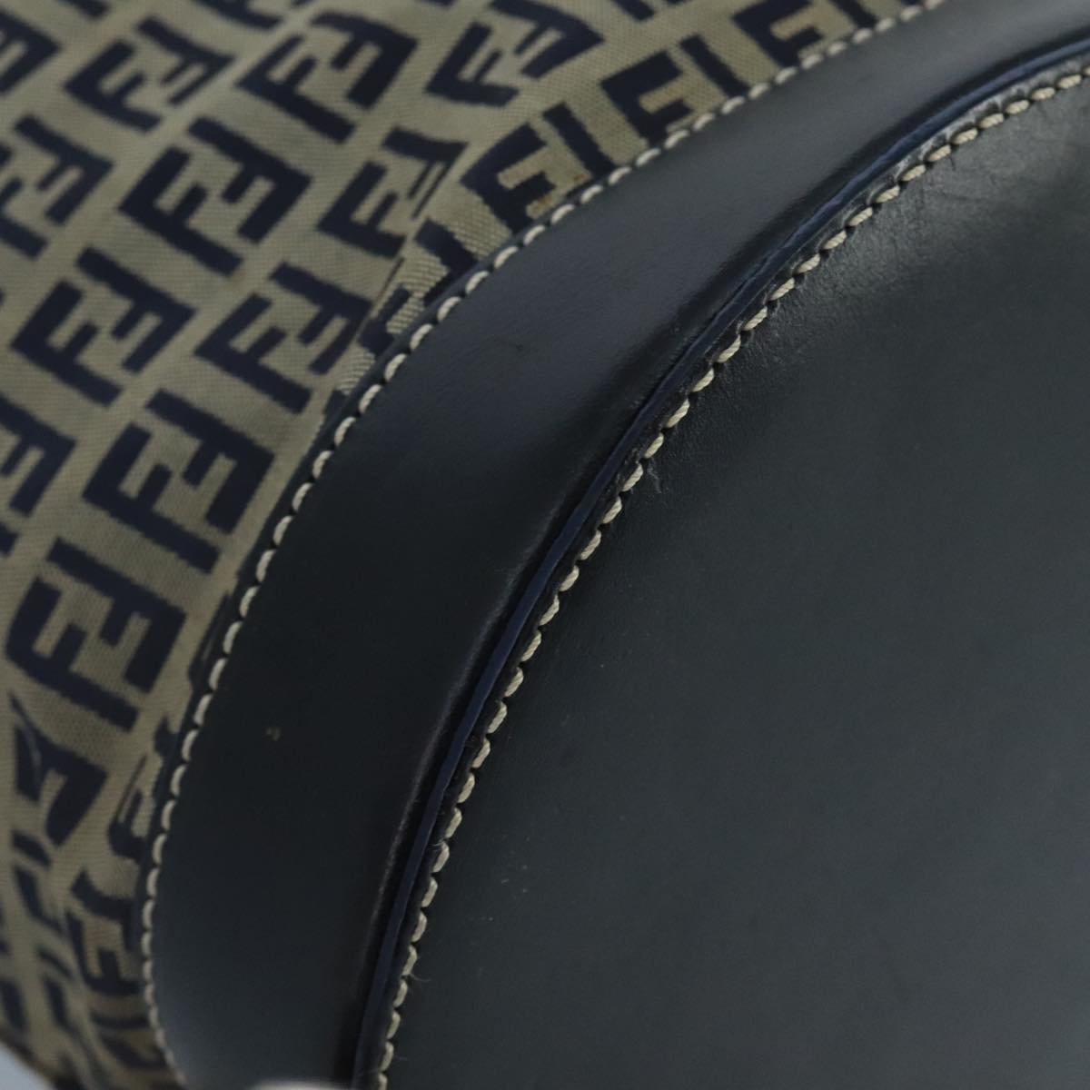 FENDI Zucchino Canvas Shoulder Bag Navy Silver 102520