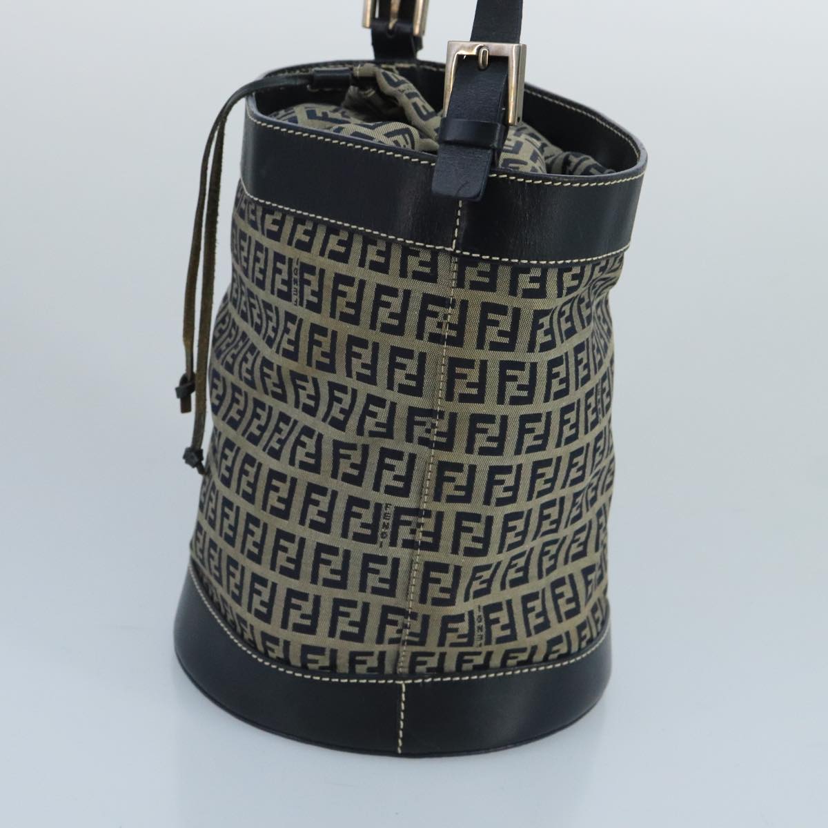 FENDI Zucchino Canvas Shoulder Bag Navy Silver 102520