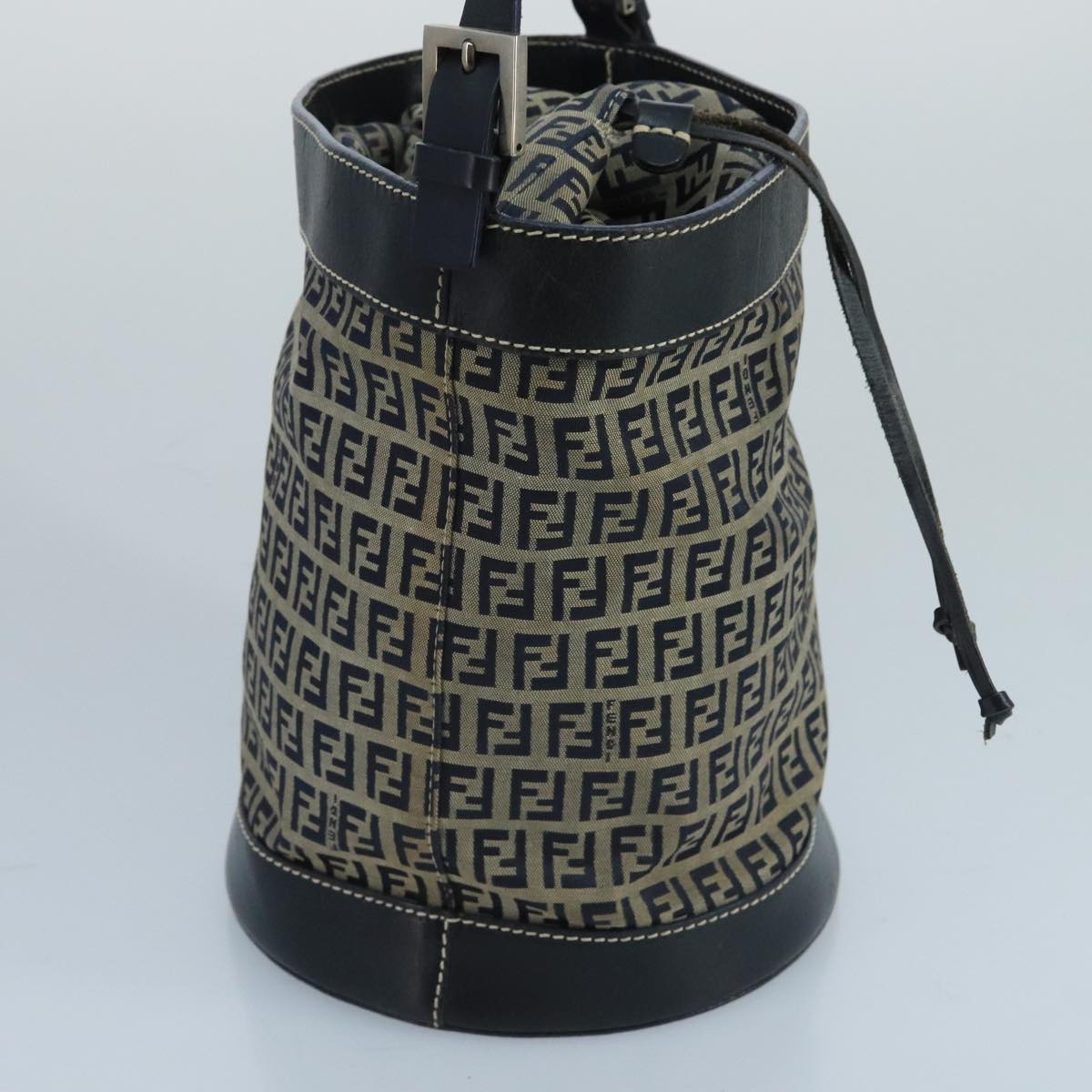 FENDI Zucchino Canvas Shoulder Bag Navy Silver 102520