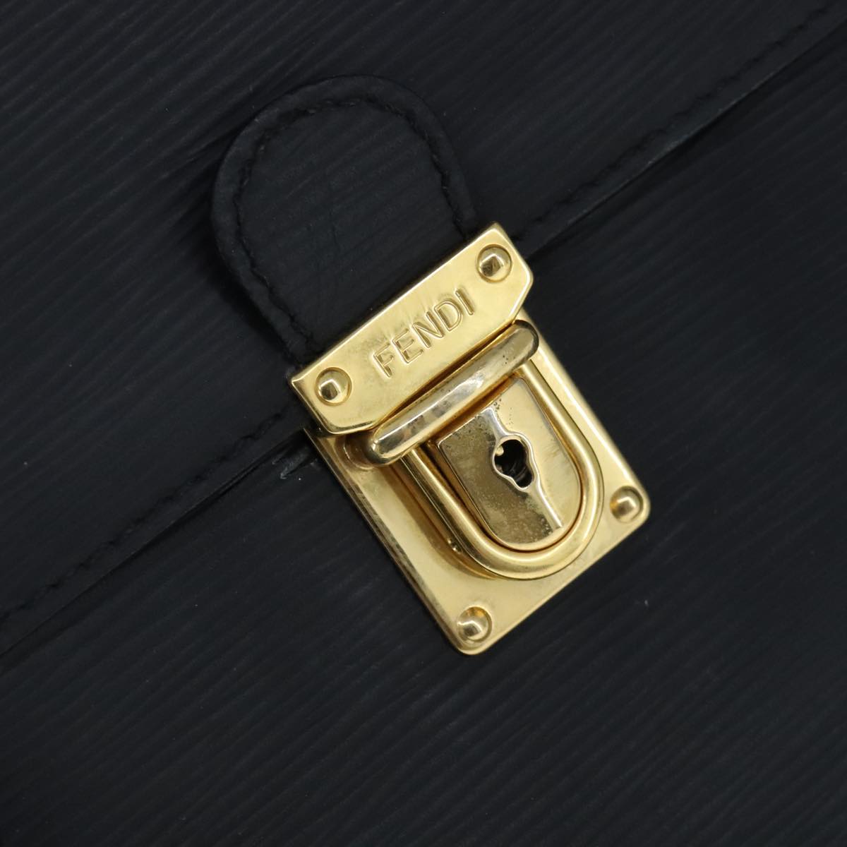 FENDI Hand Bag Leather Black Gold 102605