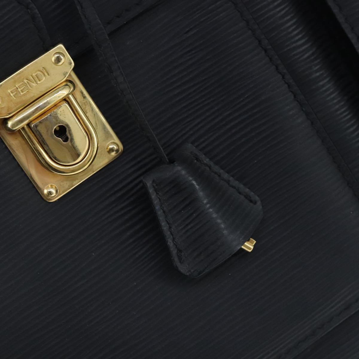 FENDI Hand Bag Leather Black Gold 102605