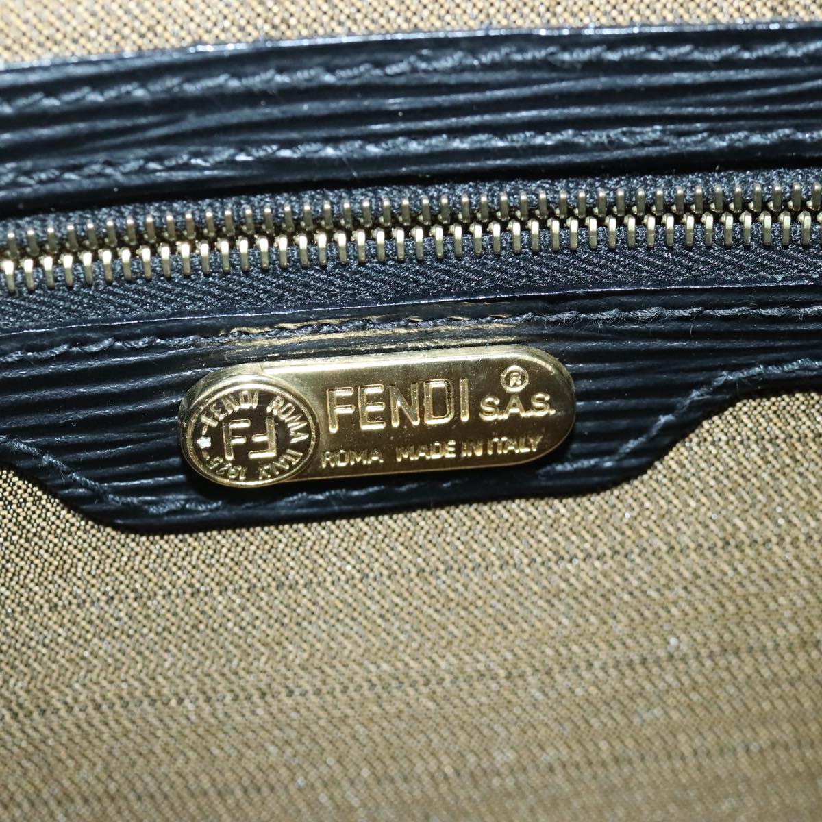 FENDI Hand Bag Leather Black Gold 102605