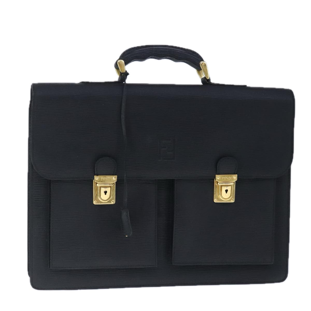FENDI Hand Bag Leather Black Gold 102605