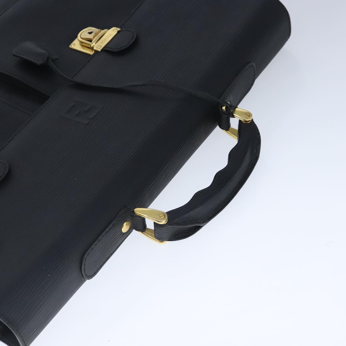 FENDI Hand Bag Leather Black Gold 102605