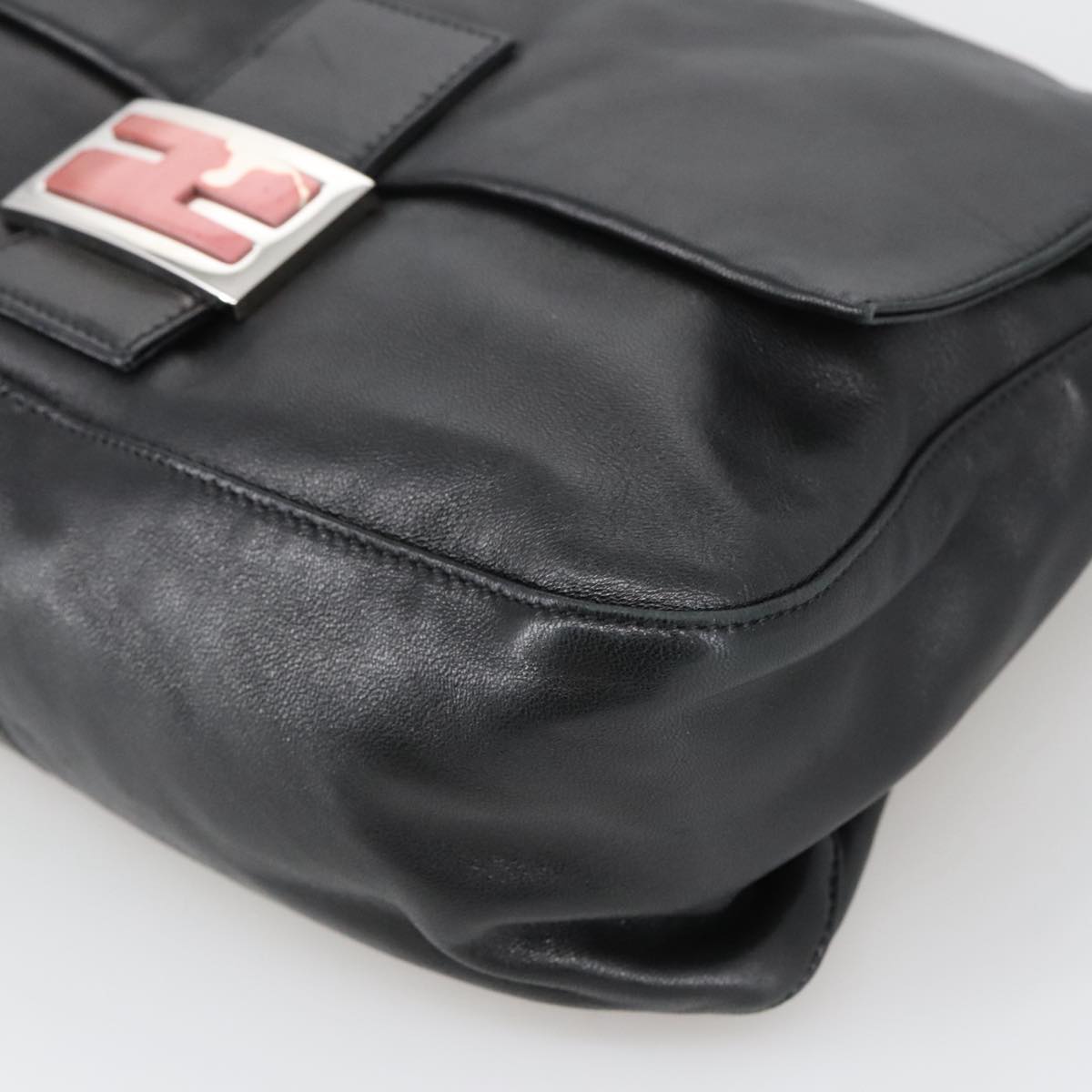 FENDI Mamma Baguette Shoulder Bag Leather Black Silver 102636