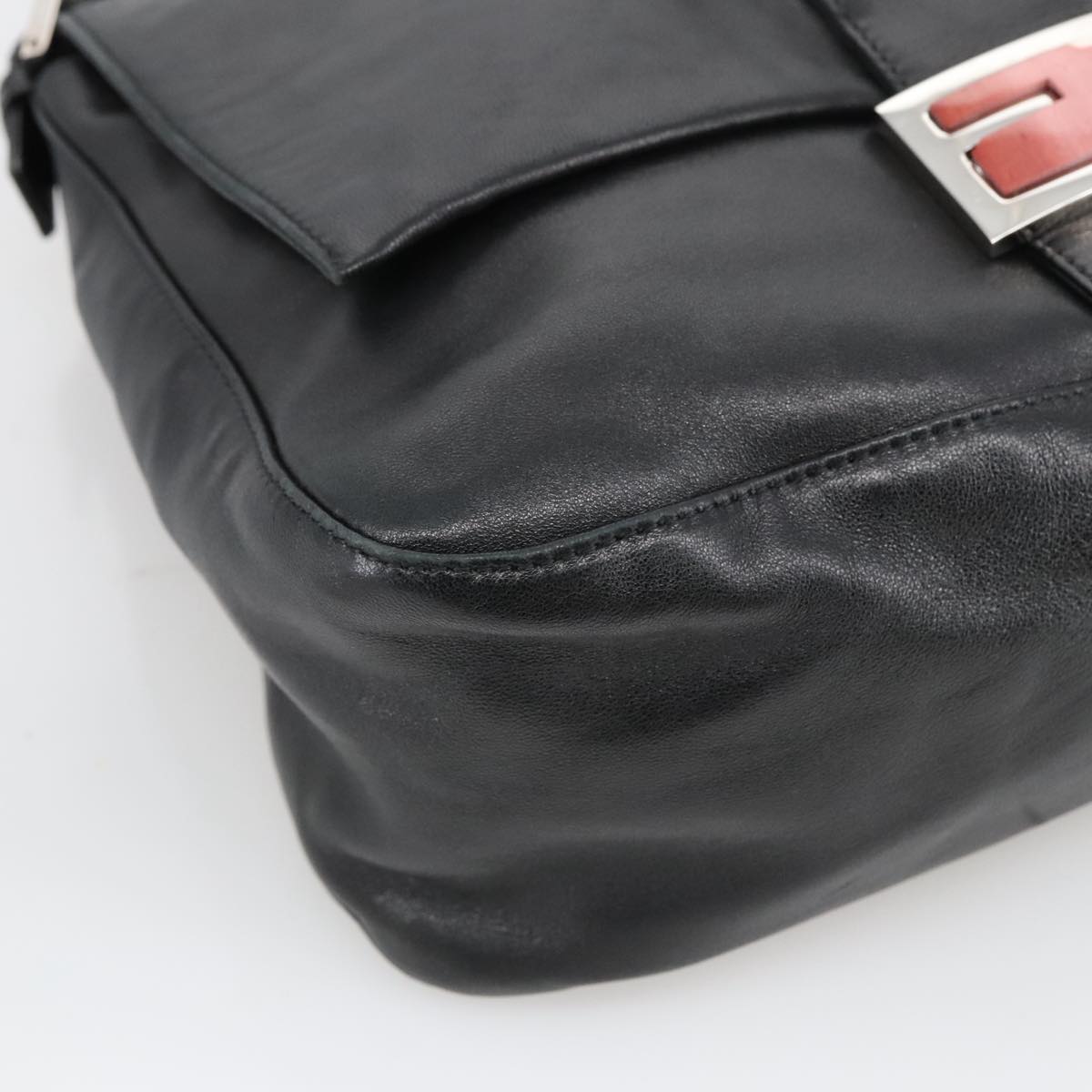 FENDI Mamma Baguette Shoulder Bag Leather Black Silver 102636