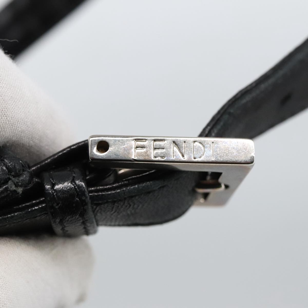 FENDI Mamma Baguette Shoulder Bag Leather Black Silver 102636