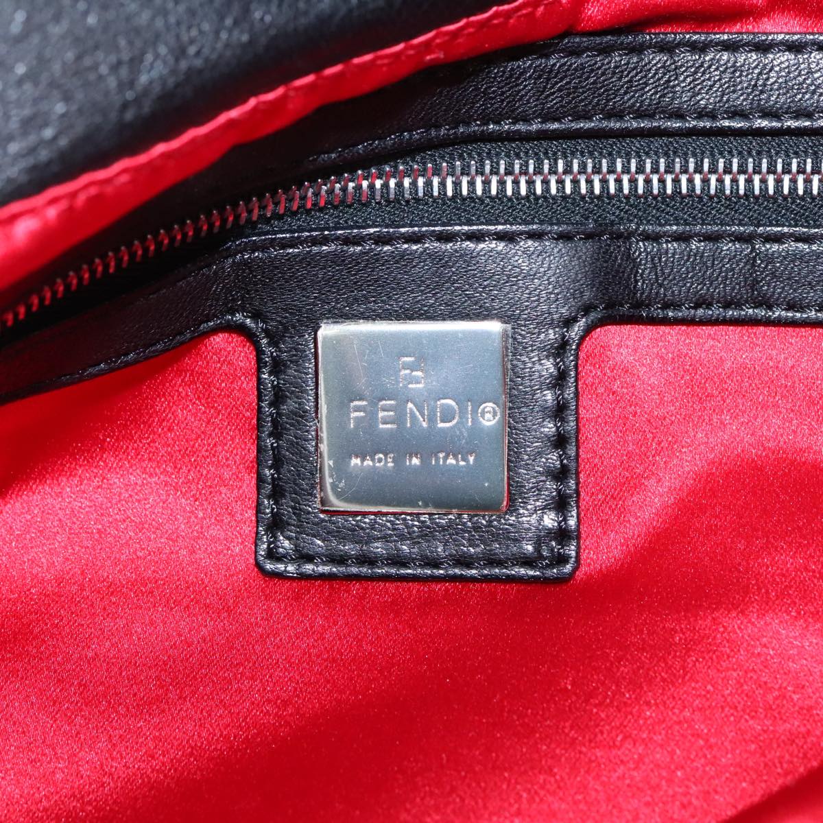 FENDI Mamma Baguette Shoulder Bag Leather Black Silver 102636