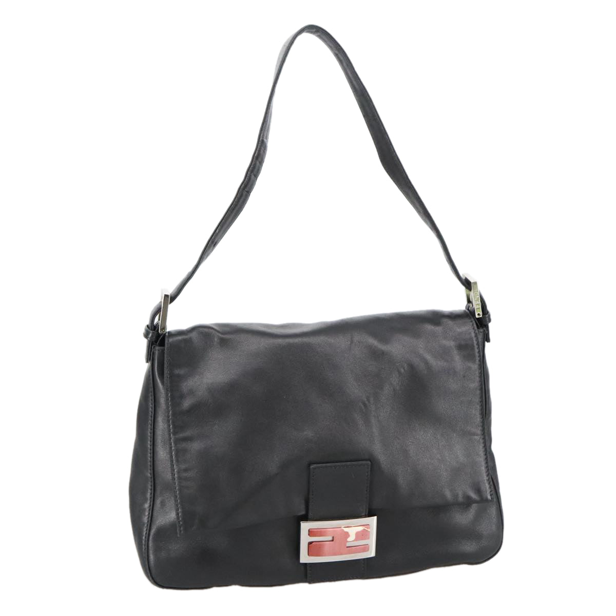 FENDI Mamma Baguette Shoulder Bag Leather Black Silver 102636