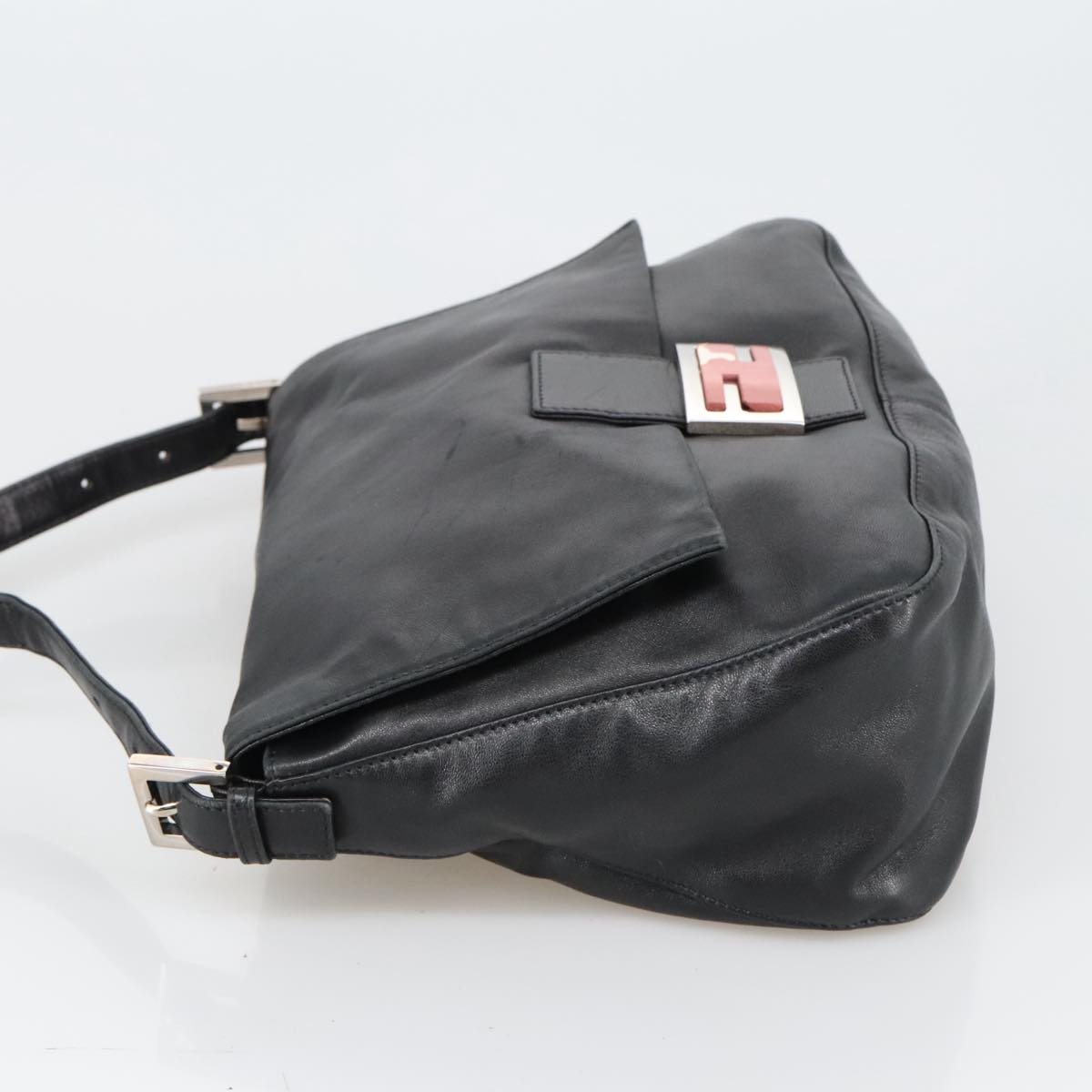 FENDI Mamma Baguette Shoulder Bag Leather Black Silver 102636