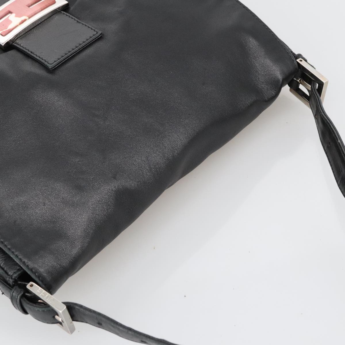 FENDI Mamma Baguette Shoulder Bag Leather Black Silver 102636