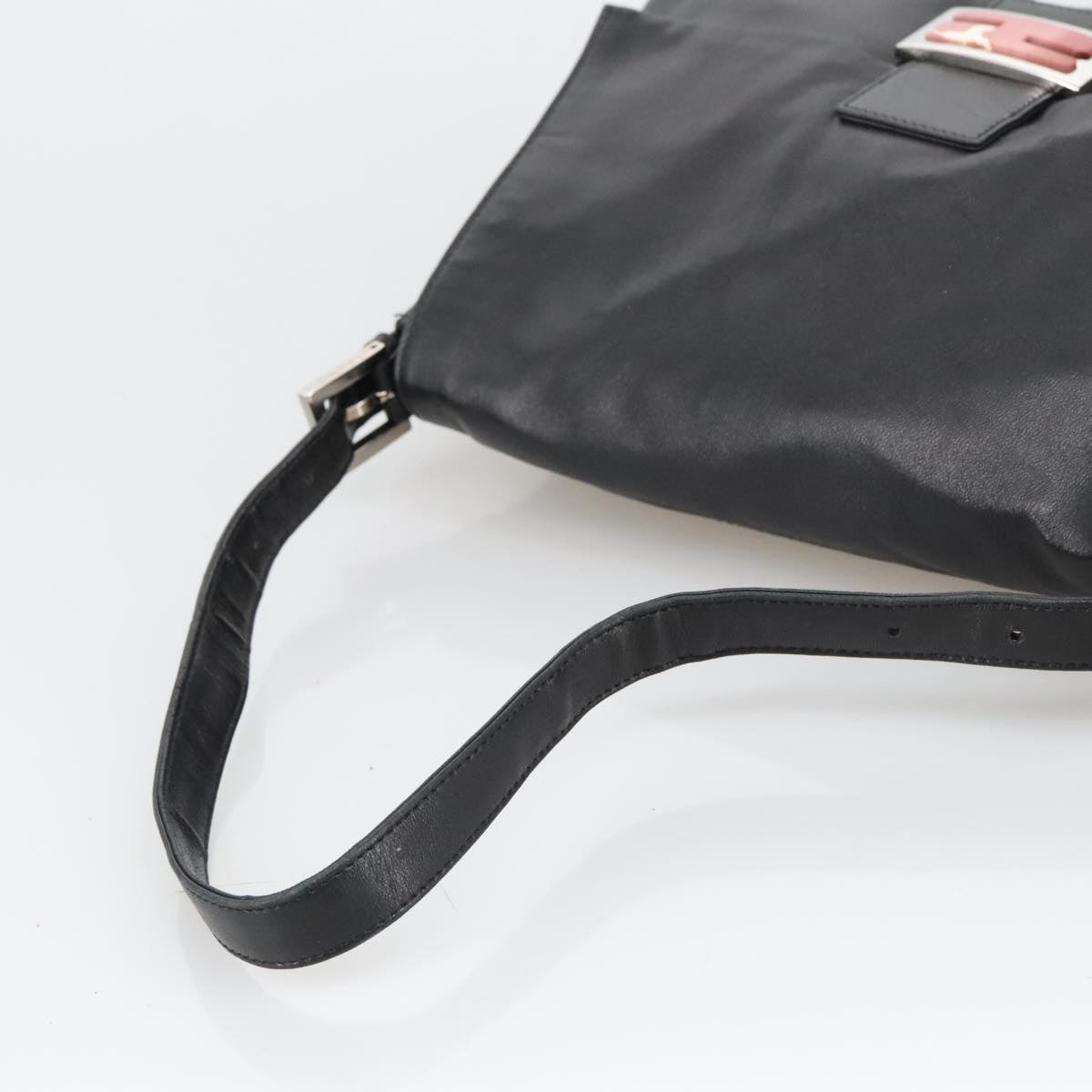 FENDI Mamma Baguette Shoulder Bag Leather Black Silver 102636