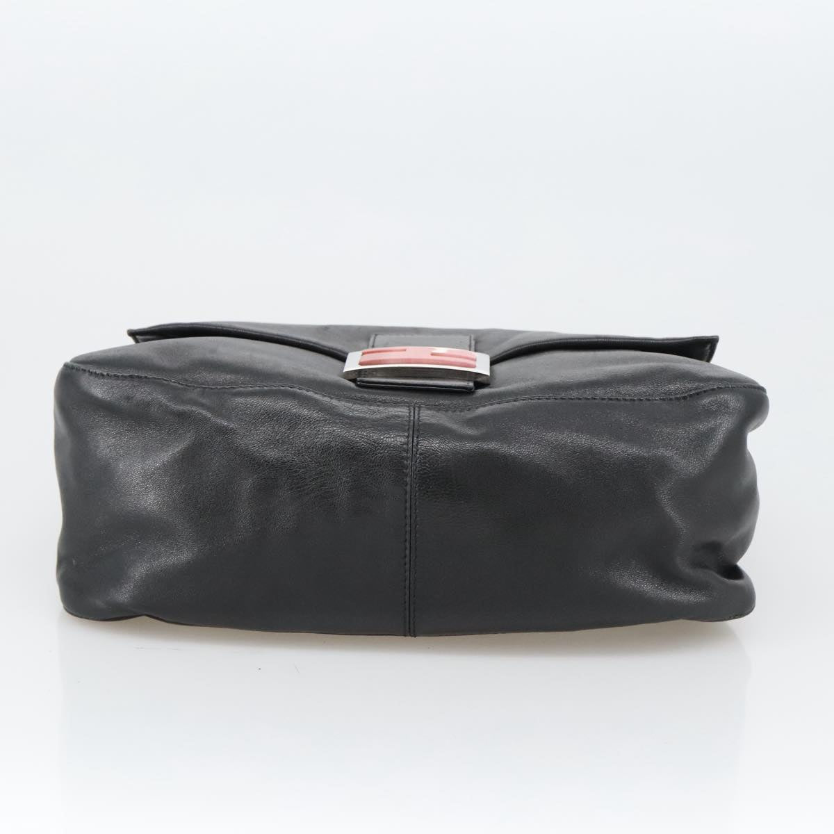 FENDI Mamma Baguette Shoulder Bag Leather Black Silver 102636
