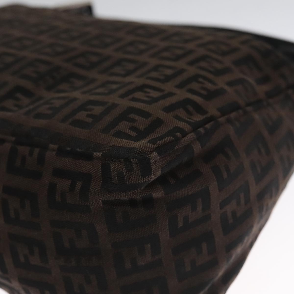 FENDI Zucchino Canvas Hand Bag Black Brown 102663