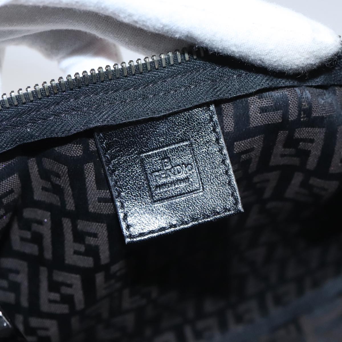 FENDI Zucchino Canvas Hand Bag Black Brown 102663