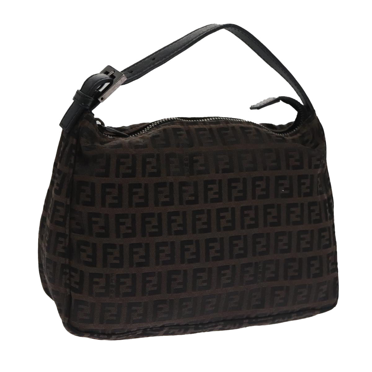 FENDI Zucchino Canvas Hand Bag Black Brown 102663