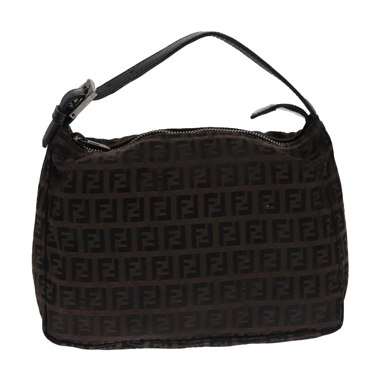 FENDI Zucchino Canvas Hand Bag Black Brown 102663