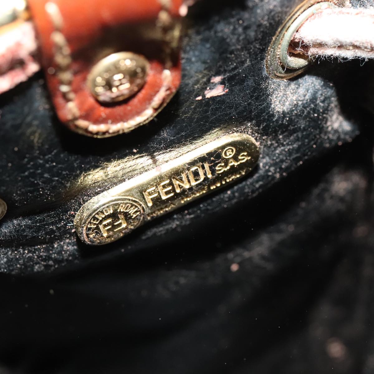 FENDI Pecan Canvas Shoulder Bag Brown Black Gold 102701