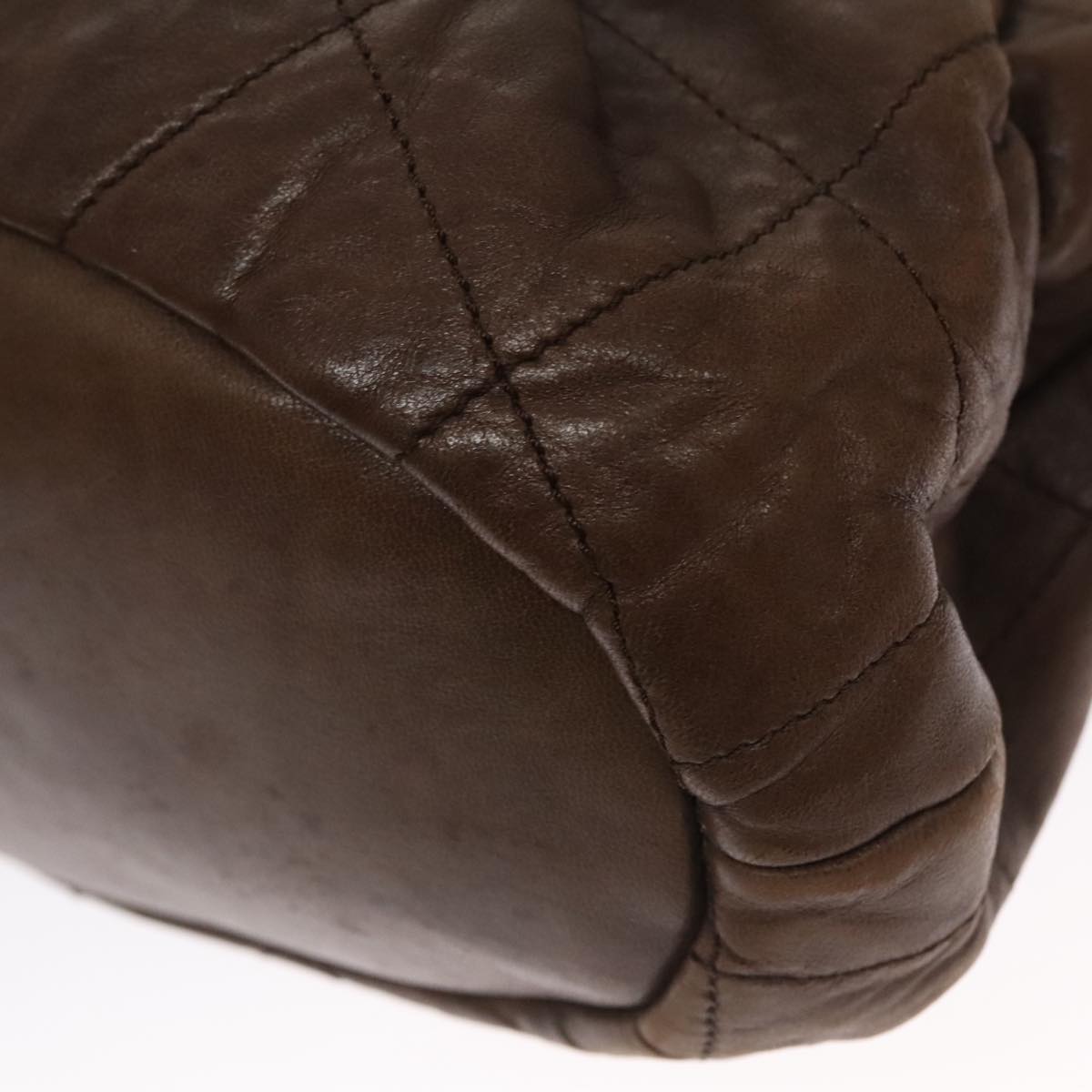 CHANEL Matelasse Hand Bag Leather Brown CC 102823